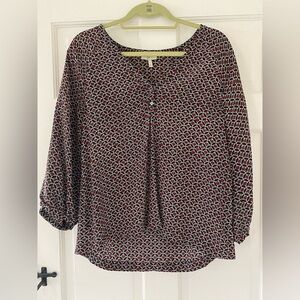 Joie Silk Blouse size S black with red and white accents.